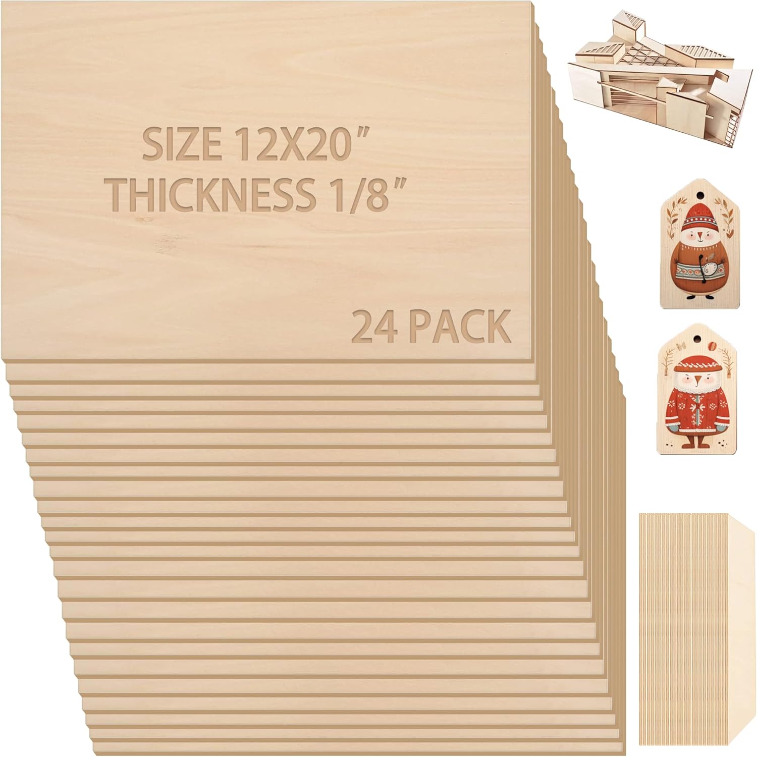 12Pack Balsa Sheets 12x12x1/8in, Unfinished Wood Veneer Planks, Thin Wood Blanks for Crafting Supplies  Materials, Laser Cutting, Engraving, Wood Burning, DIY Crafts for Adults  Children