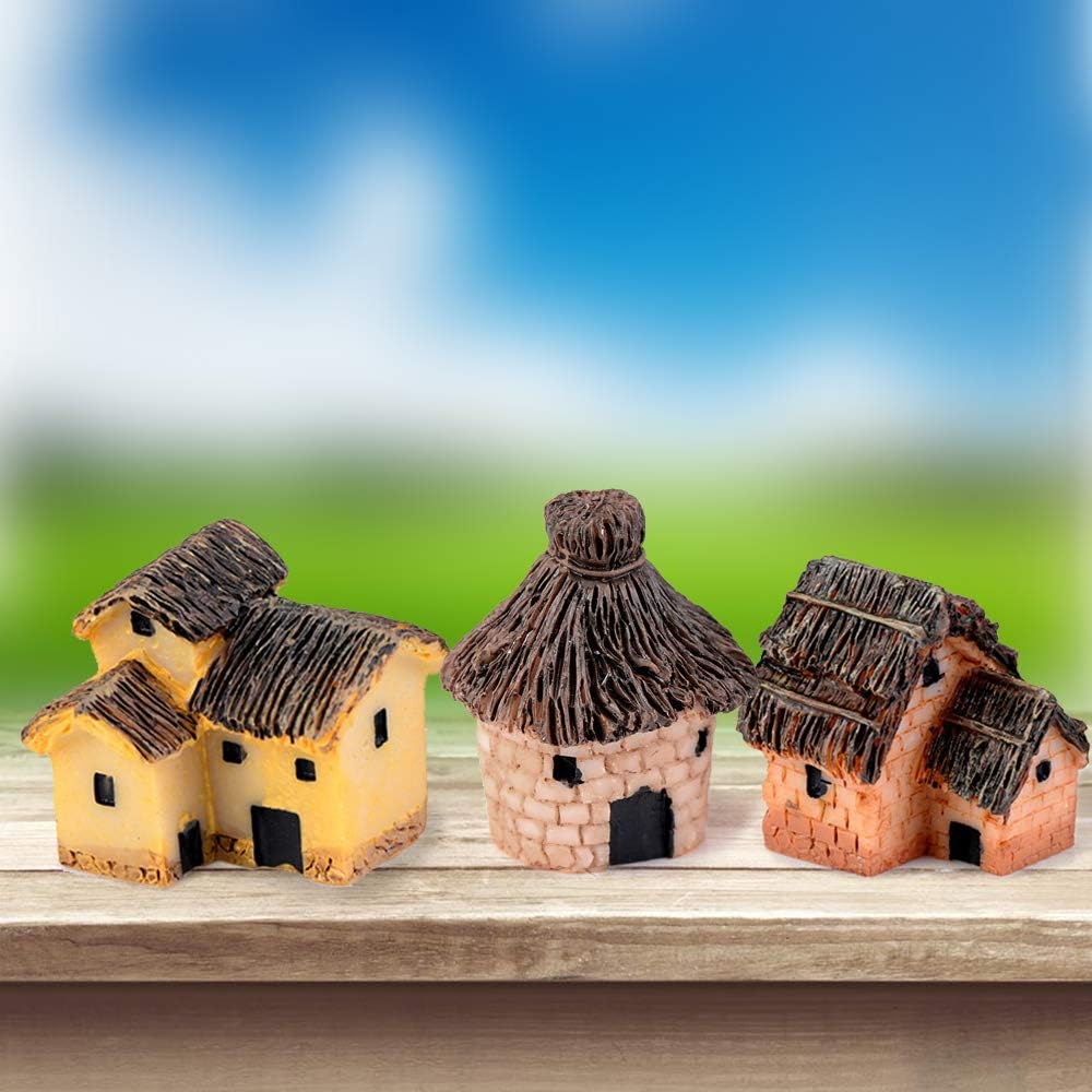 6PCS Fairy Garden Mini House Accessories, Miniature Village Hut Figurine Cottage, DIY Micro Landscape Decor Ornaments, for Bonsai, Succulent Planting, Terrarium, Flower Pots