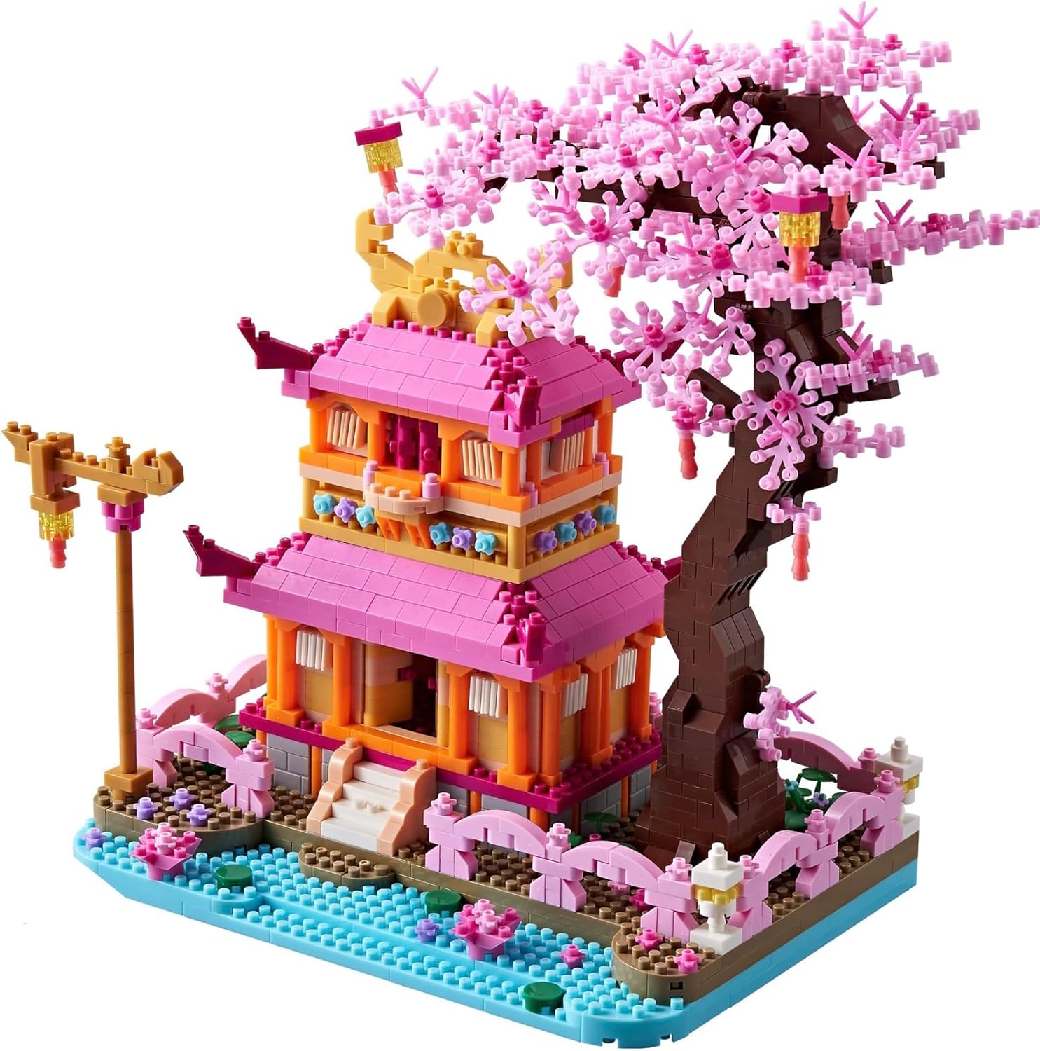 Cherry Blossom Tree House Micro Building Blocks Set Enjoy Flower Pavilion 1810pcs Exquisite Architecture Model Kit for Girls and Women (Adults or Kids Age of 14+)