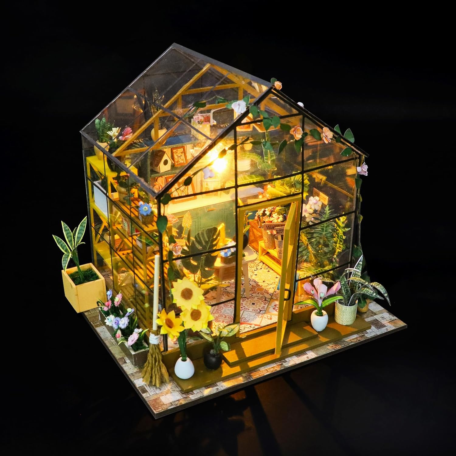 DIY Miniature House Kit, CUTEROOM Mini House Kit for Adult to Build, Wooden Dollhouse Making Kit with Furniture, Christmas Birthday Gifts