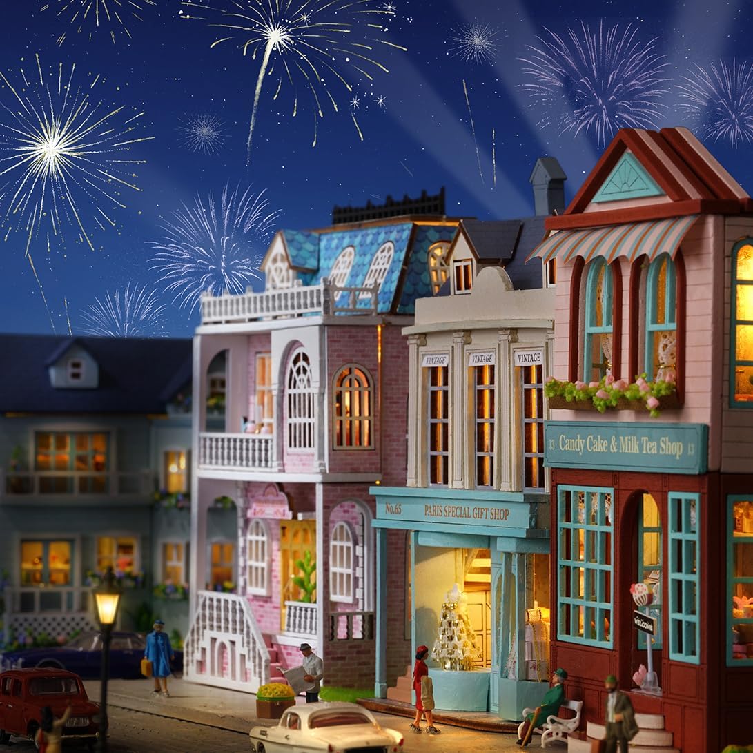 DIY Miniature House Kit, CUTEROOM Wooden Dollhouse Kit Mini House Making Kit with Furnitures, DIY Dollhouse Kit Birthday Gift (Garden Restaurant), D016-US