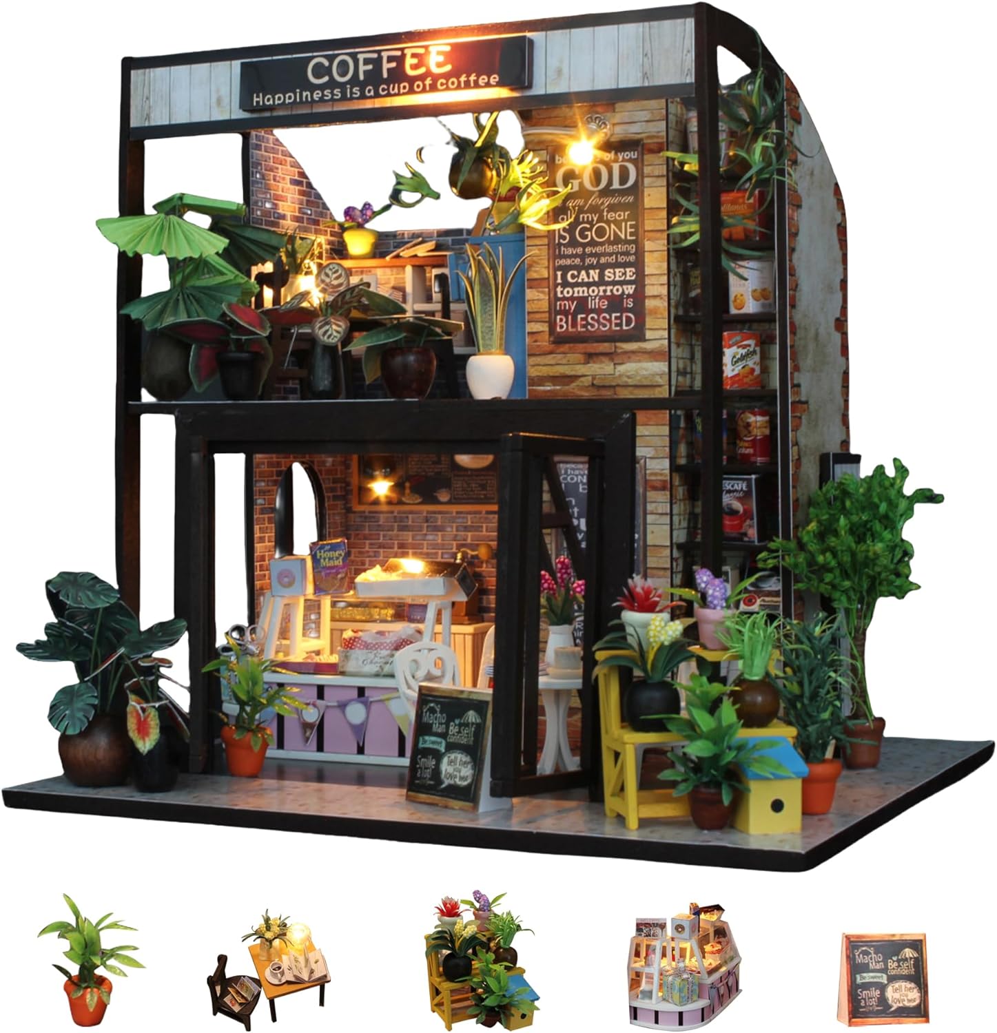 Flever Dollhouse Miniature DIY House Kit Creative Room with Furniture for Romantic Valentines Gift(Time of Coffee)