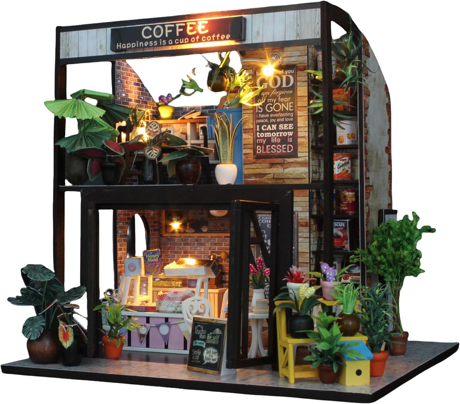 Flever Dollhouse Miniature DIY House Kit Creative Room with Furniture for Romantic Valentines Gift(Time of Coffee)