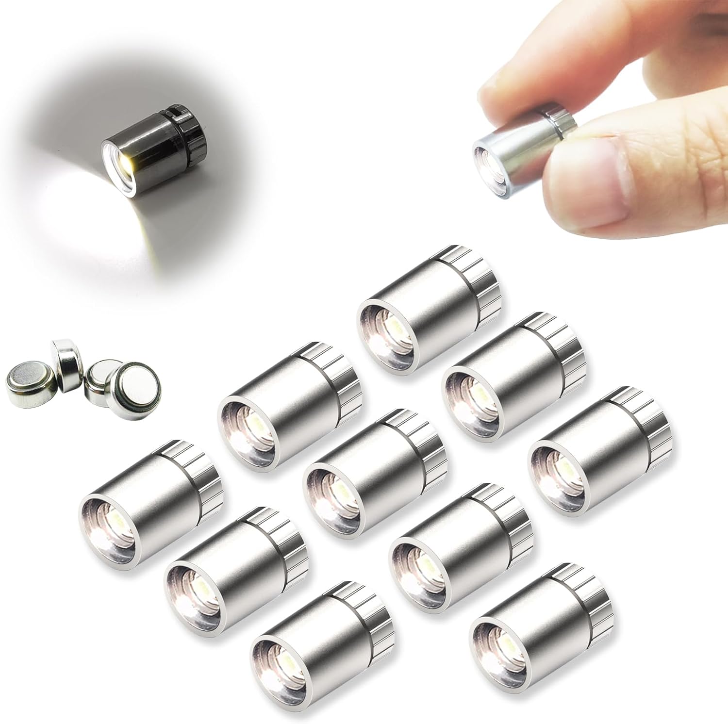 10 pcs Miniature Led Lights for Hand Craft/DIY, Dollhouse Light, Battery Powered, Toy Brick Building Blocks - 10 Pack (Cold White)