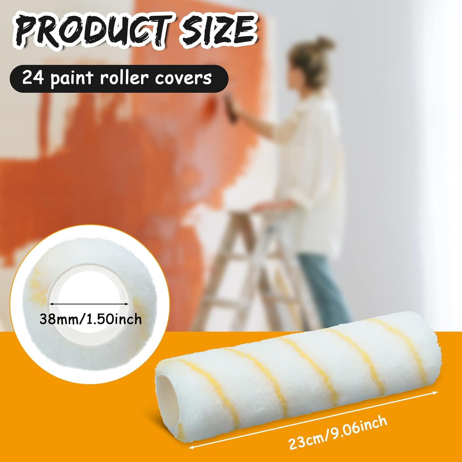 24 Pack Paint Roller Covers 9 x 1/2 Inch Microfiber Paint Roller Covers Large Polyester Naps for Painting Walls Ceilings Home Painting Supplies (Yellow,White)