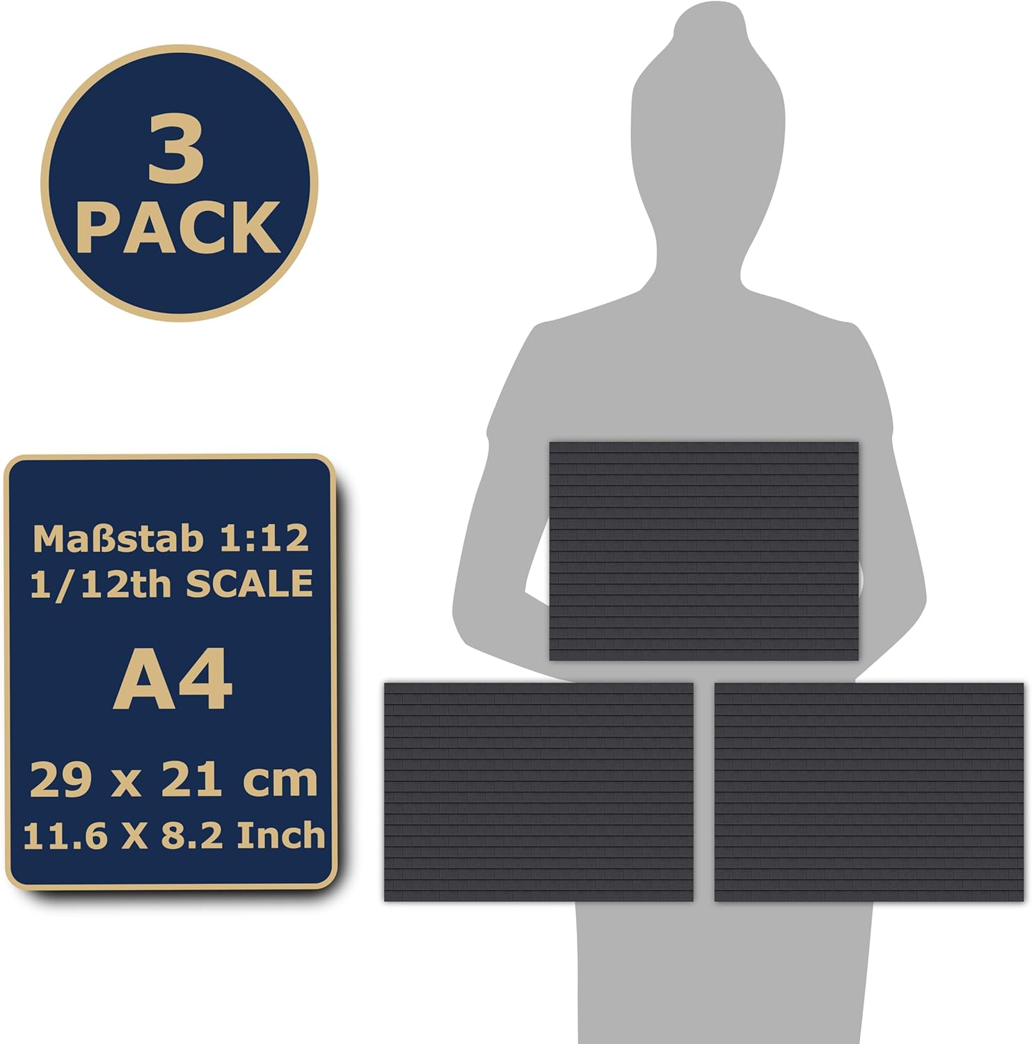 3 Sheets Self-Adhesive Roof Tiles and Shingles for Dollhouses Scale 1:12 (Roof Shingles Slate)