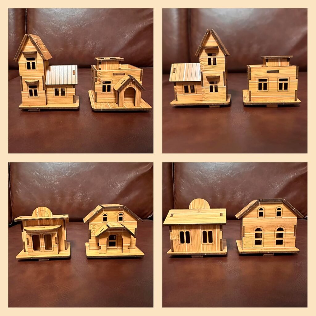 3D Wooden Puzzles for Adults 4PCS Wooden Mini House Model Kits for Adults, 3D Jigsaw Brain Teaser Puzzles, Log Cabin DIY