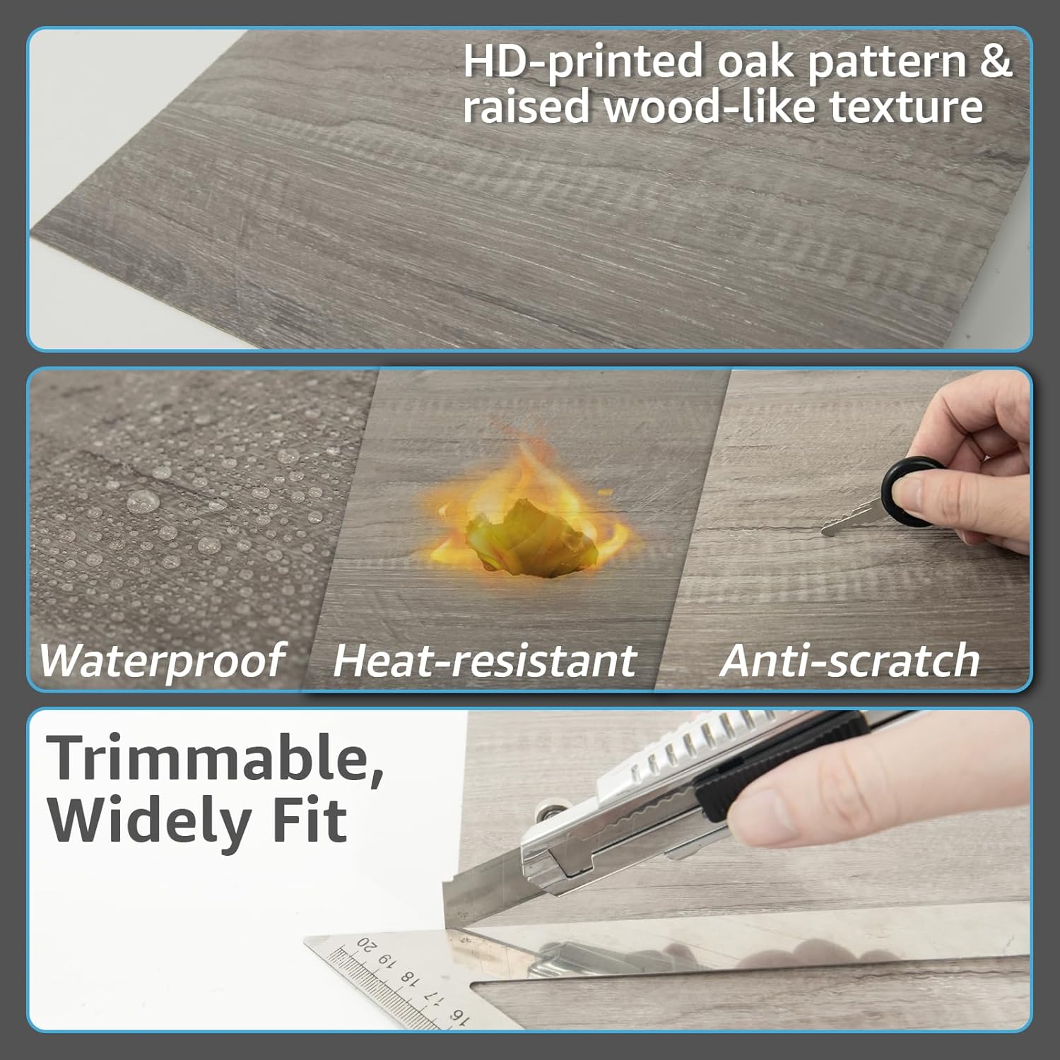 Art3d Peel and Stick Vinyl Floor Tiles 30-Pack 12 x 12 inch, Self Adhesive Waterproof Flooring Wood Planks for Kitchen, Dining Room, Bedrooms, Cover 30 Sq. Ft, Taupe Ash