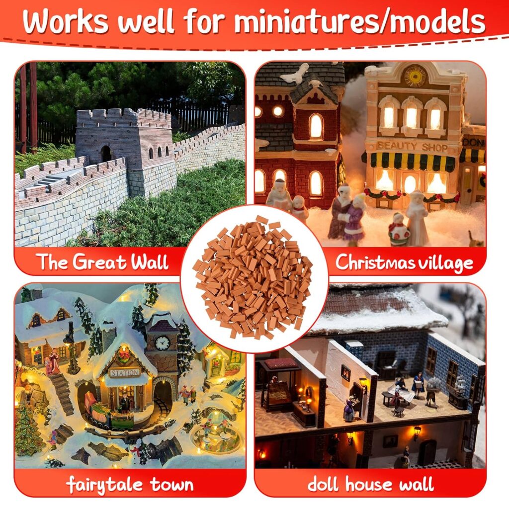 Civaner 350 Pcs Mini Bricks for Landscaping Small Miniature Tiny Model Wall Bricks for Crafts Realistic Fake Blocks for Dollhouse Garden Accessories, 1/35 Scale(Red)