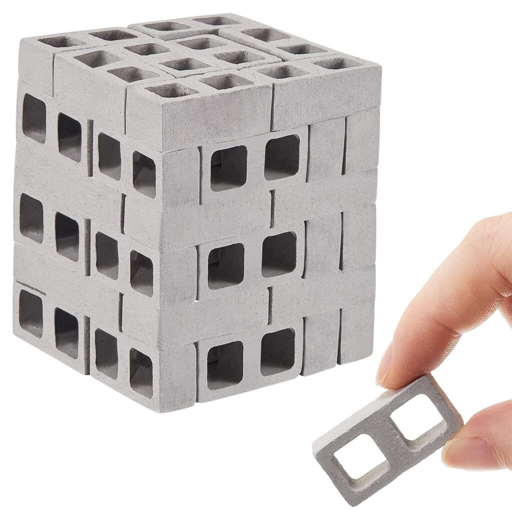 Civaner 50 Pcs Miniature 1/12 Scale Mini Bricks Concrete Tiny Dollhouse Accessories for Kitchen Garden Landscaping Model Architect Buildings DIY Construction Office Desk Toys Supplies (Gray-Square)