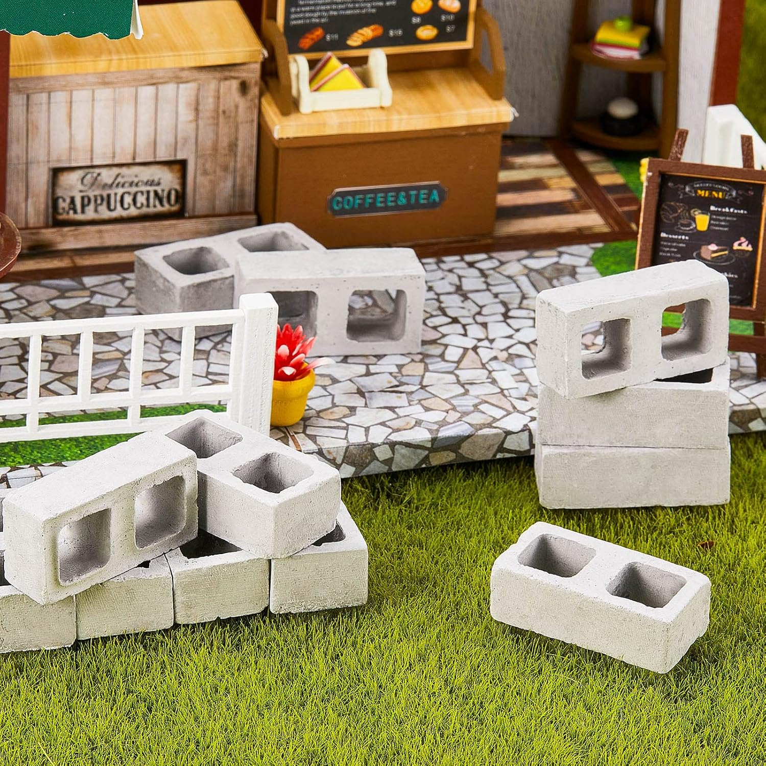 Civaner 50 Pcs Miniature 1/12 Scale Mini Bricks Concrete Tiny Dollhouse Accessories for Kitchen Garden Landscaping Model Architect Buildings DIY Construction Office Desk Toys Supplies (Gray-Square)