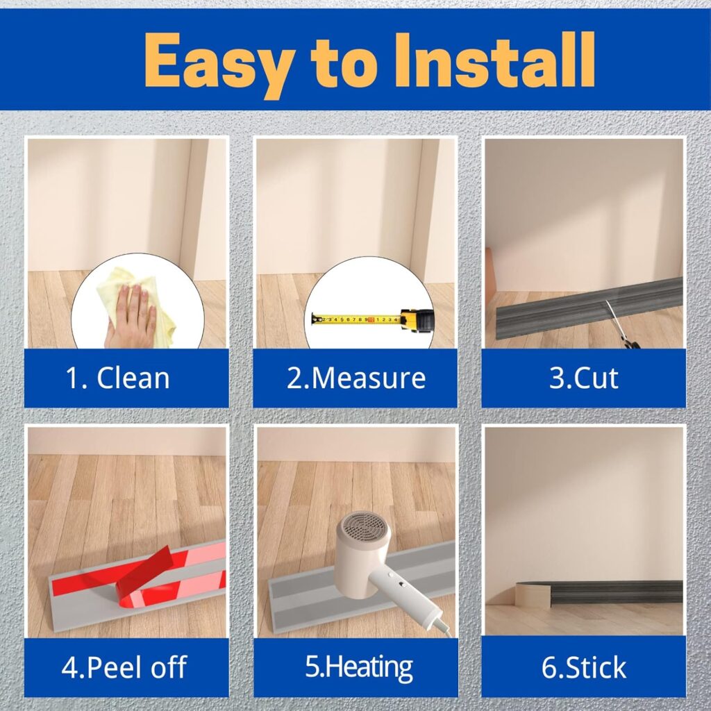 COUKIU Flexible Wall Base Moulding Trim, Peel and Stick Rubber Baseboard Molding, 3 Inch x 16.4 Feet Self-Adhesive Vinyl Wall Base Cove Base (Creamy White)