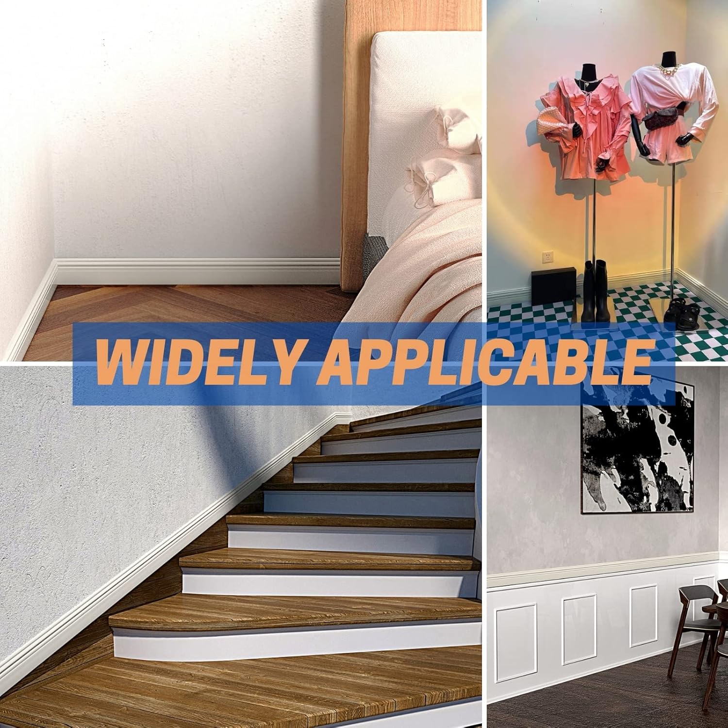 COUKIU Flexible Wall Base Moulding Trim, Peel and Stick Rubber Baseboard Molding, 3 Inch x 16.4 Feet Self-Adhesive Vinyl Wall Base Cove Base (Creamy White)