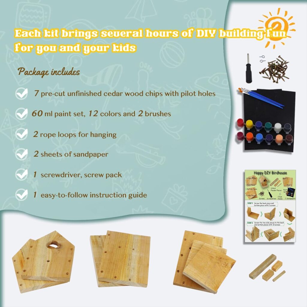 DIY Birdhouse Kit with Paint Set - Kids Wood Craft Kits - Make a Bird House Kit for Kids - DIY Woodcraft Building Projects for Kids and Adults- STEM Teaching Tools