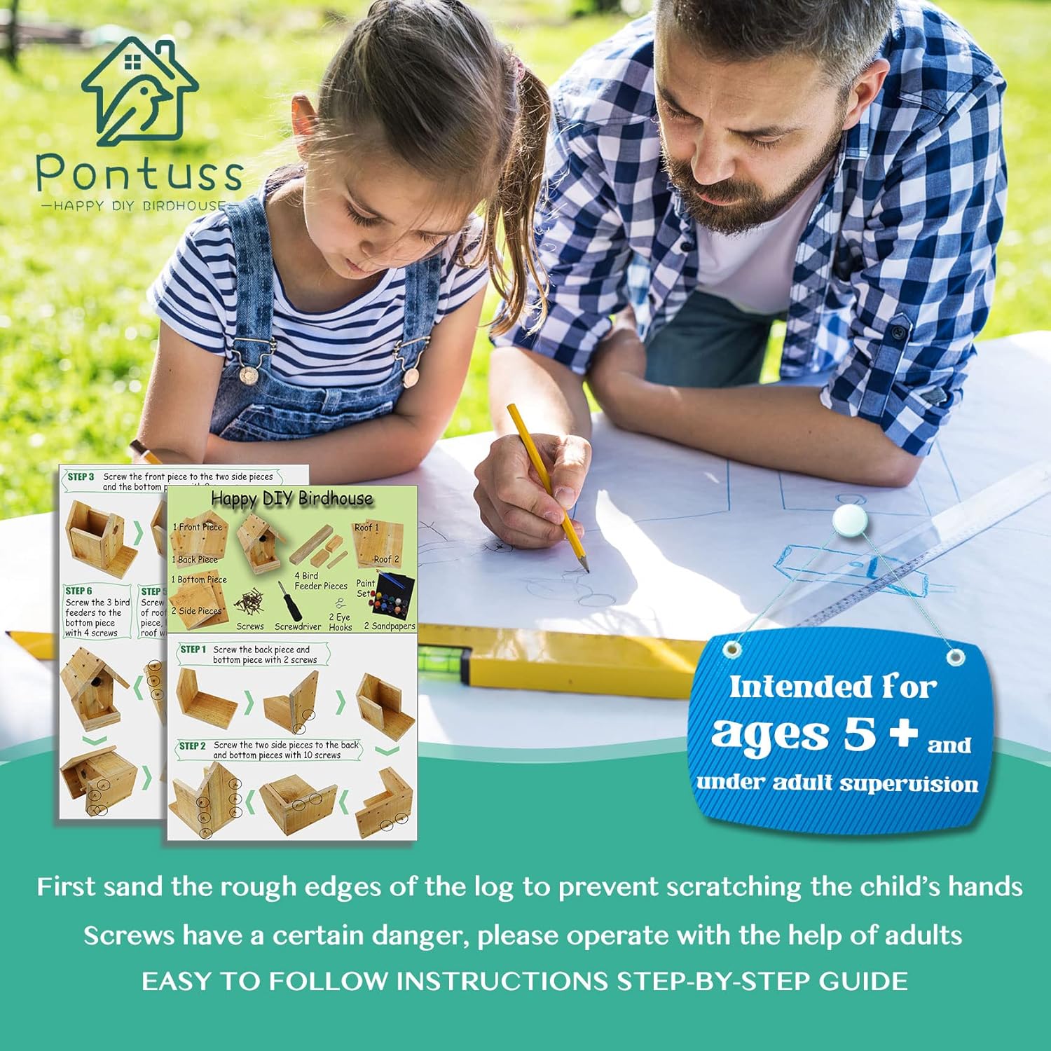 DIY Birdhouse Kit with Paint Set - Kids Wood Craft Kits - Make a Bird House Kit for Kids - DIY Woodcraft Building Projects for Kids and Adults- STEM Teaching Tools