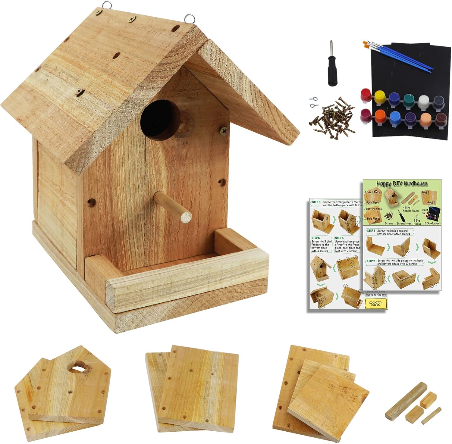 DIY Birdhouse Kit with Paint Set - Kids Wood Craft Kits - Make a Bird House Kit for Kids - DIY Woodcraft Building Projects for Kids and Adults- STEM Teaching Tools