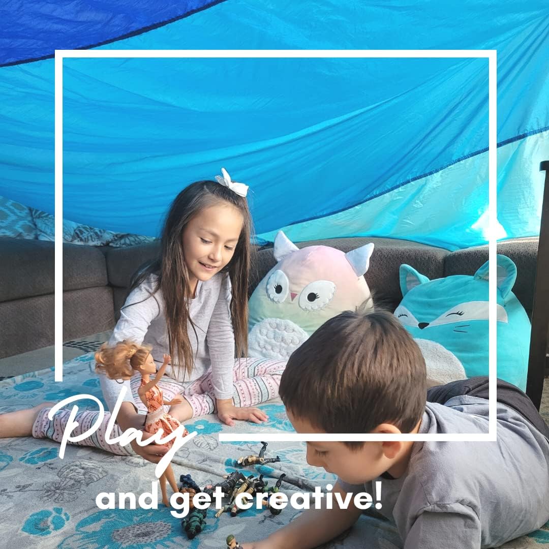 ez clipz- Fort Building Kit- Large Lightweight Blanket and Clips to Attach to Furniture-Best Gift for Kids/Children- by Pickle  Olive (Blue)