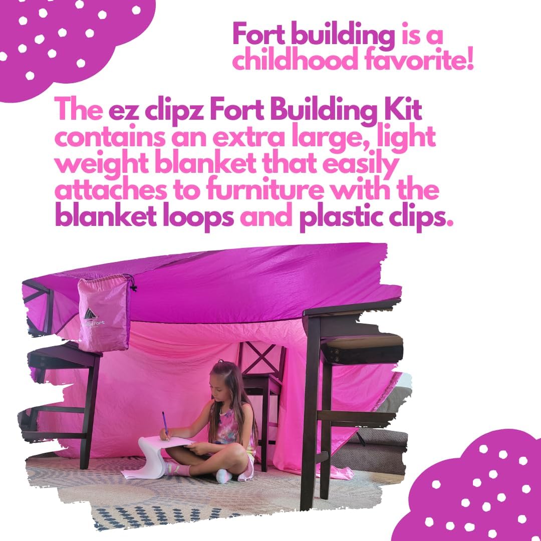 ez clipz- Fort Building Kit- Large Lightweight Blanket and Clips to Attach to Furniture-Best Gift for Kids/Children- by Pickle  Olive (Blue)