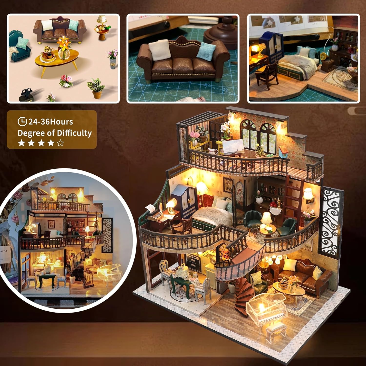 Flever Dollhouse Miniature DIY House Kit Creative Room with Furniture for Romantic Artwork Gift (Dream Building Pavilion)