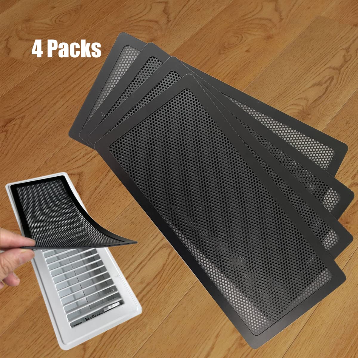 Floor Register Vent Cover- 4x10 Magnetic Air Vent Screen Mesh Cover, Perfect for Wall/Ceiling/Floor Air Vent Filters (4-Packs)