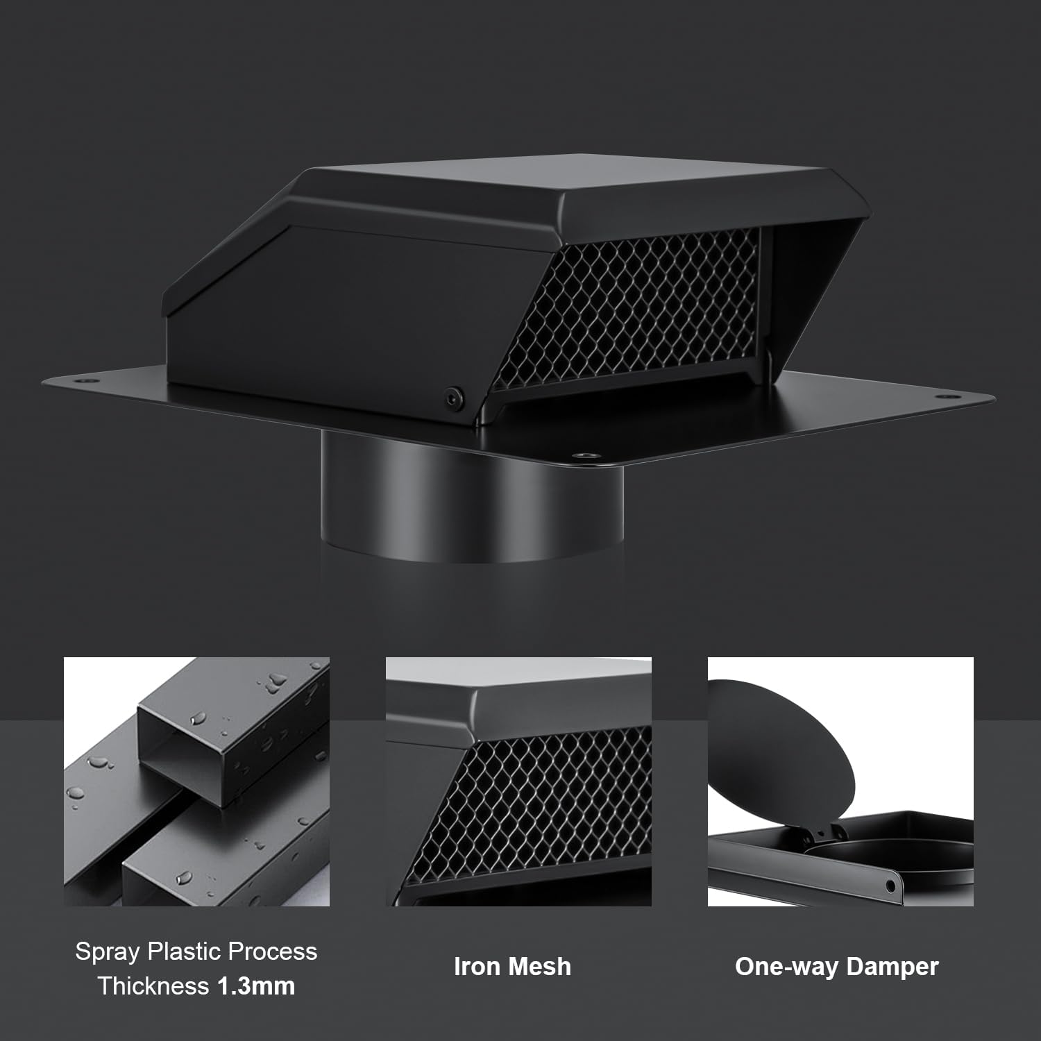 GROWNEER Roof Vent 6 Inch, Removable Roof Vent for Houses, Galvanized Steel Roof Exhaust Vent for Ventilation System-with Damper, Rainproof and Snowproof