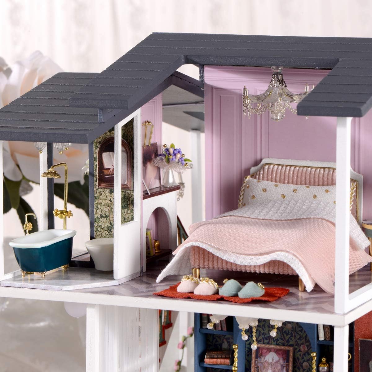 GuDoQi DIY Miniature Dollhouse Kit, Tiny House kit with Music, Miniature House Kit 1:24 Scale Monet Garden, Great Handmade Crafts Gift for Birthday Easter Day