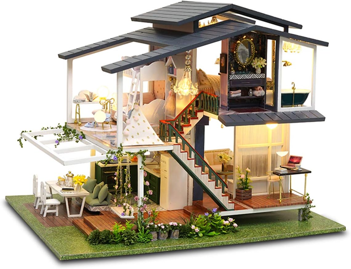 GuDoQi DIY Miniature Dollhouse Kit, Tiny House kit with Music, Miniature House Kit 1:24 Scale Monet Garden, Great Handmade Crafts Gift for Birthday Easter Day