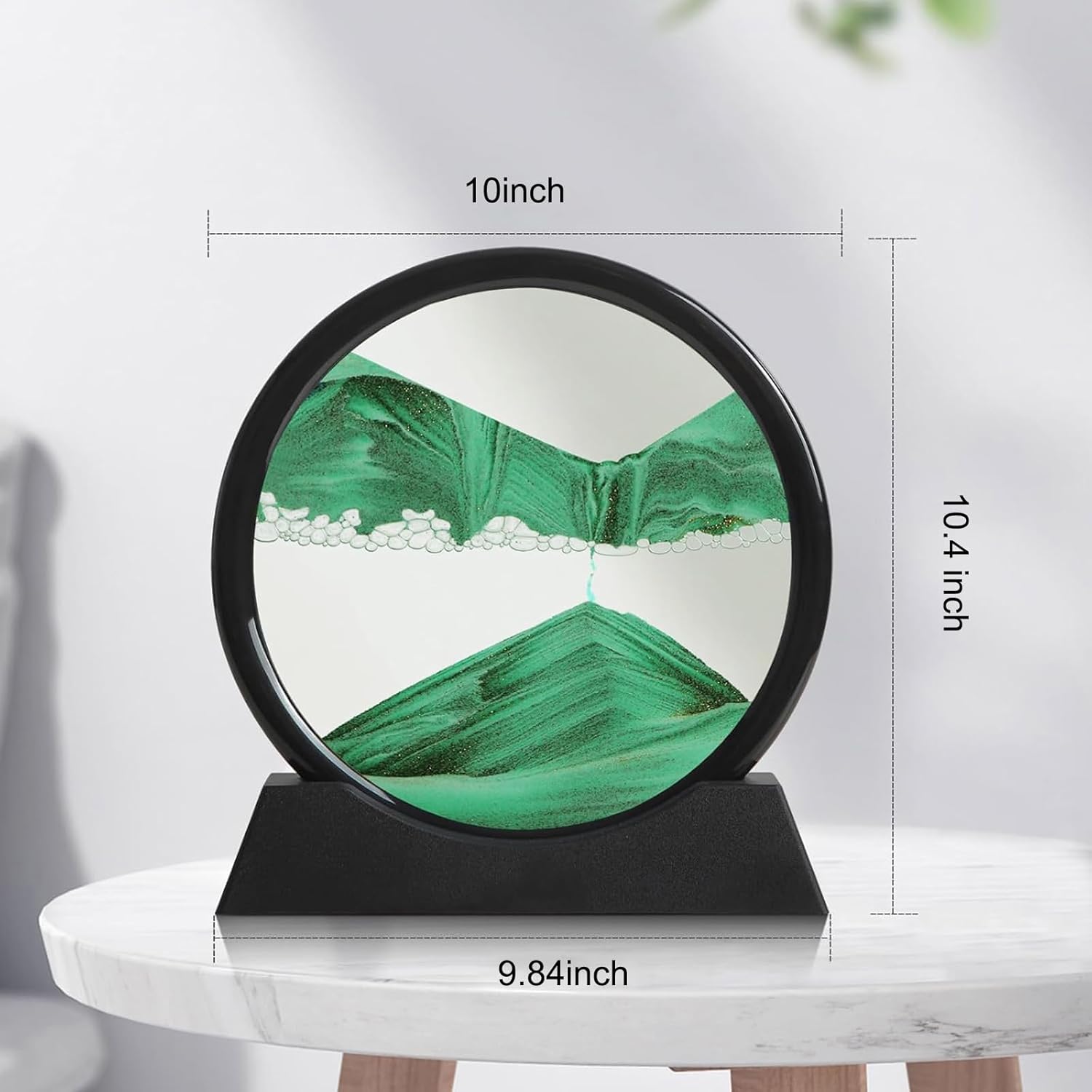 Moving Sand Art, 3D Liquid Motion Deep Sea Sandscape Color Quicksand Decor, Round Glass Flowing Circle Sand Art Sandscapes Picture, Relaxing Desktop Home Office Work Decor, 7 inch Black