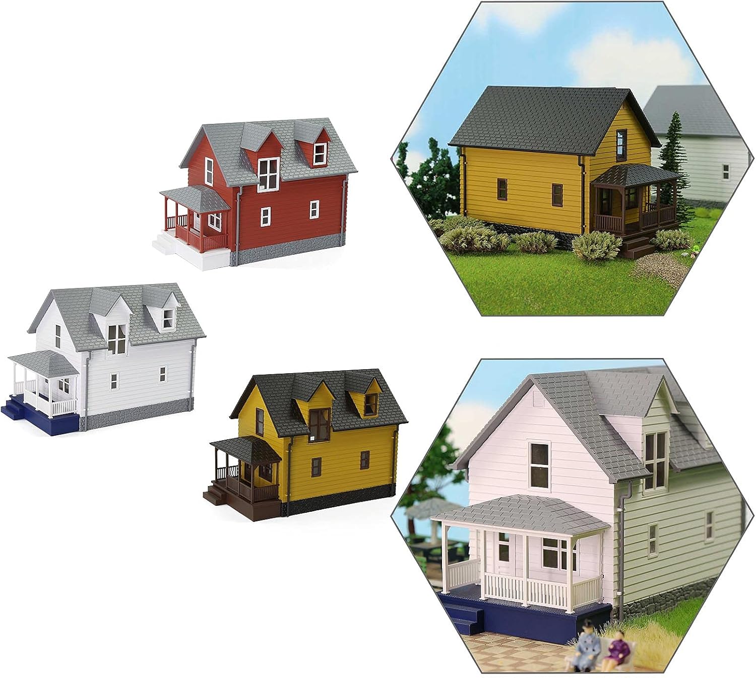 N Scale Model Building 1:160 Residential Modern House Assembled Architectural for Model Train Layout Diorama JZN01 (Mix Colors(3pcs))