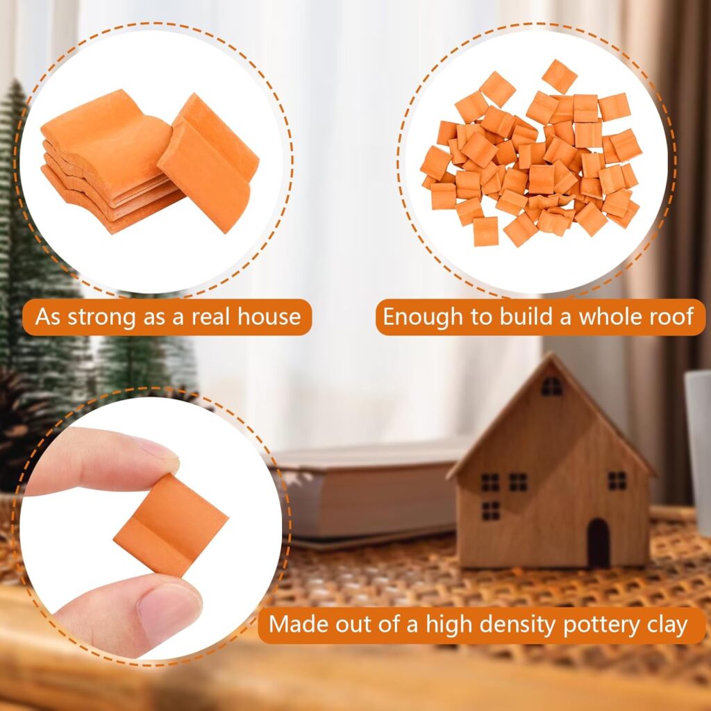 ONEST 240 Pieces Miniature Roof Tiles Model Building Set Dollhouse Clay Roof Tiles for Model Fake Landscape Accessories Crafts Project Shed DIY Kitchen Garden Diorama Roofing