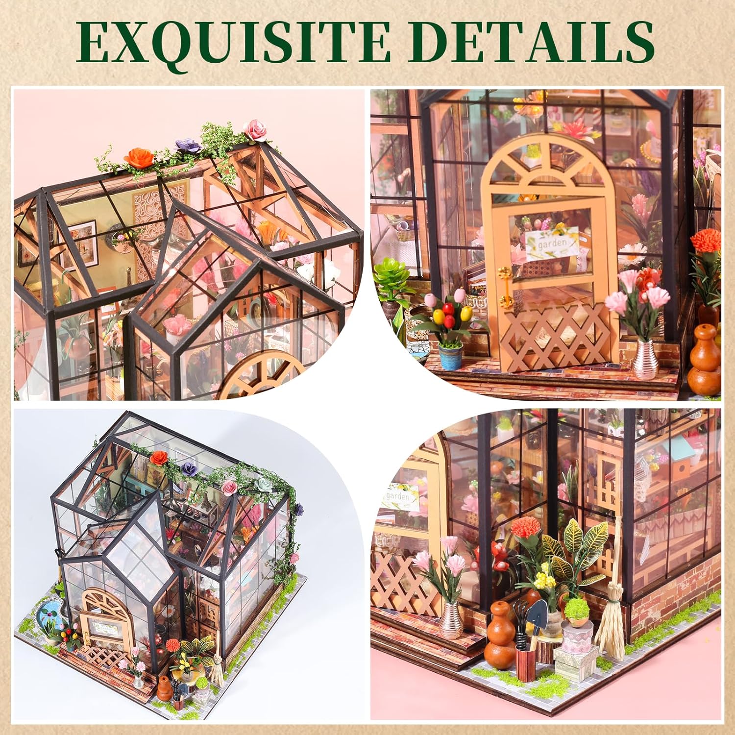 OZJAY DIY Miniature House Kit, Mini House Building Kit with LED, DIY Wooden Dollhouse Miniature Kit for Adults Teen, Wooden Crafts Lovely Dollhouse Kit, Jenny Greenhouse