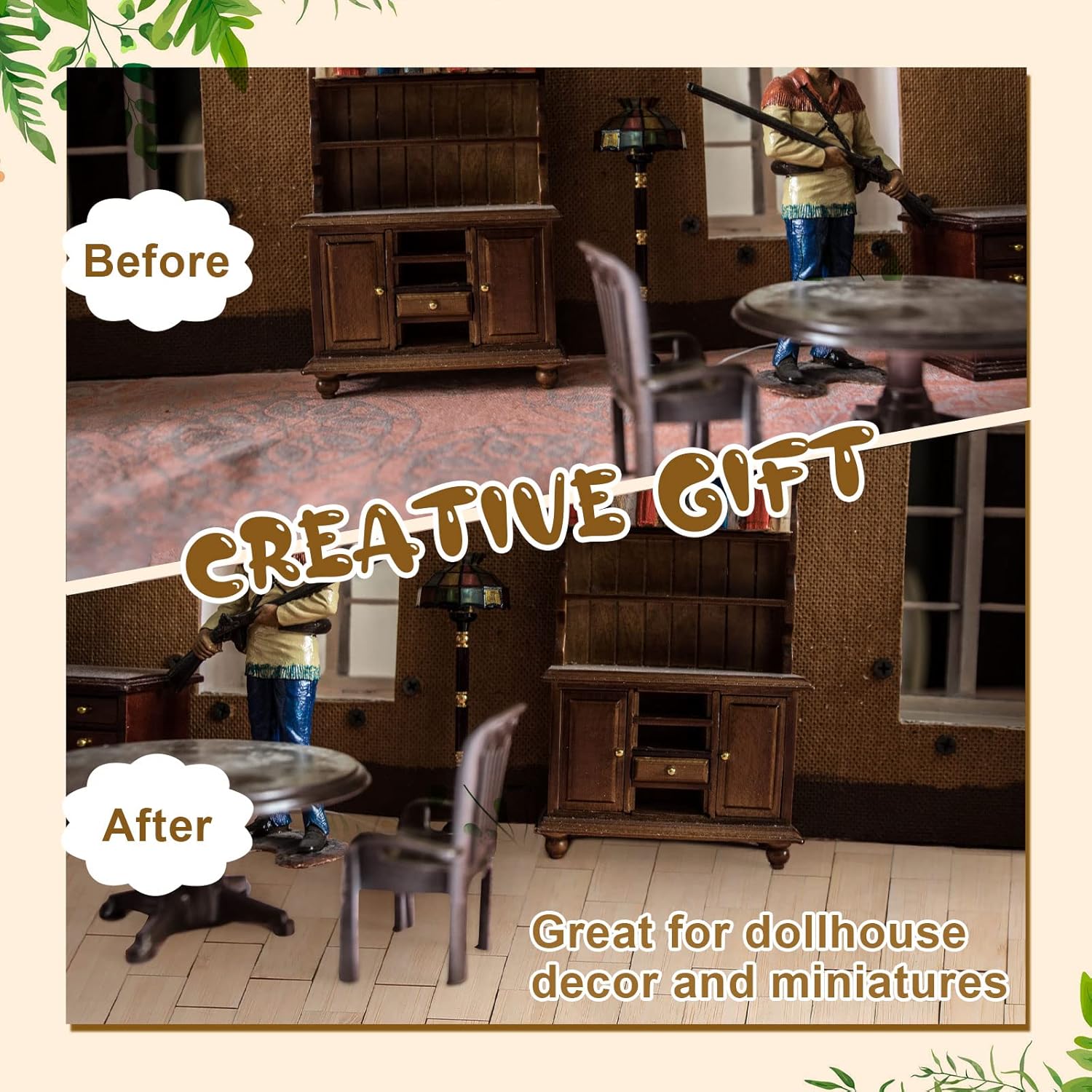 Sintuff 200 Pcs Beige Miniature Dollhouse Flooring Mini DIY Wooden Dollhouse Floor Boards 1:12 Scale Doll House Accessories for Model Decor