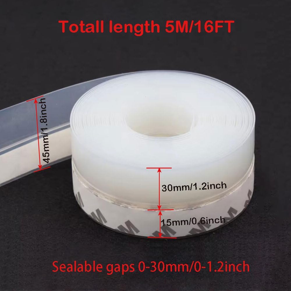 Window Sealing Strip, Self Adhesive Weather Stripping, Silicone Door Bottom Seal Strip Tape for Gaps of House Glass Shower Window and Door Weatherproof Soundproof, Transparent (10m 45mm Transparent)